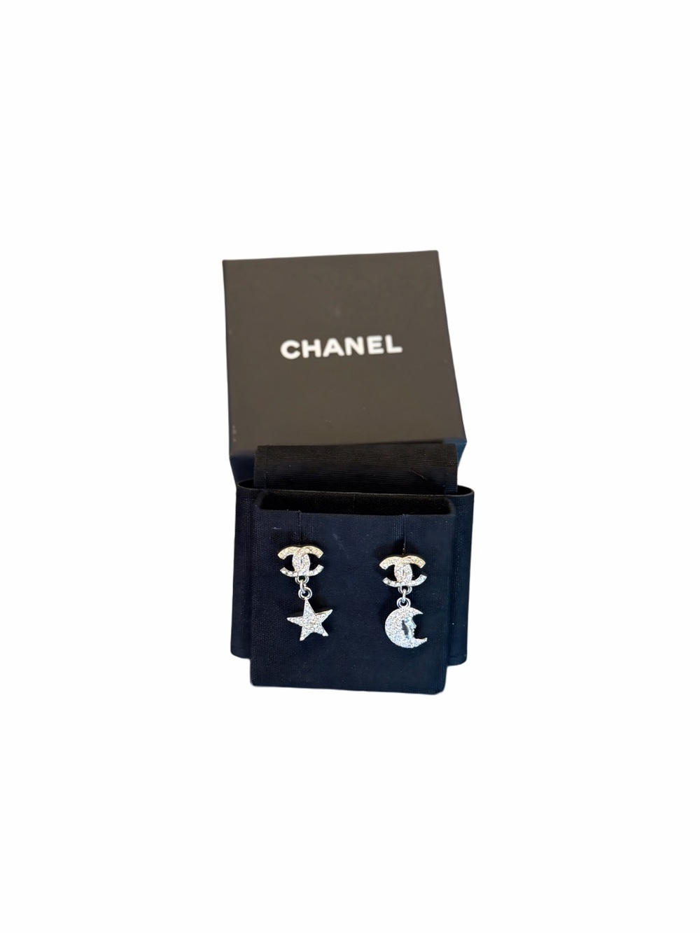 CHANEL Silver/Gold Moon and Star Crystal Drop Earrings - Picture 3 of 8